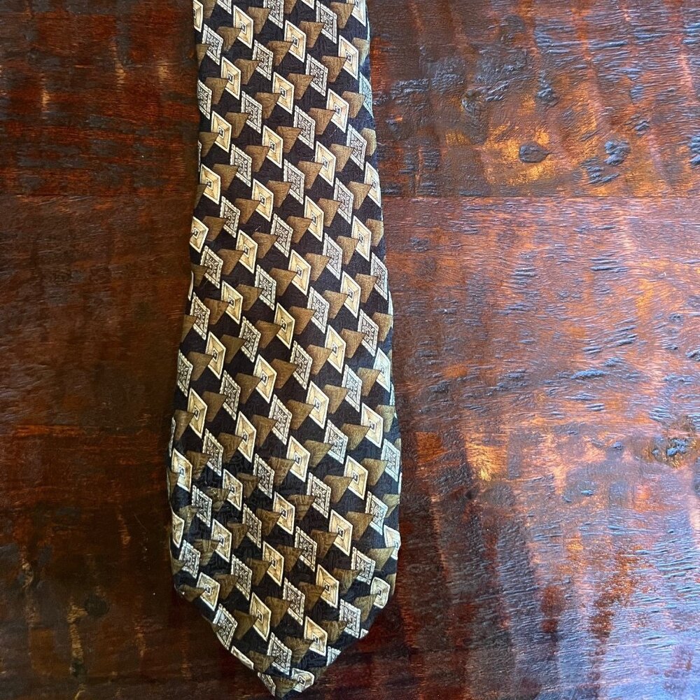 Canali Gold Medallion Geometric Designer Tie Handmade In Italy